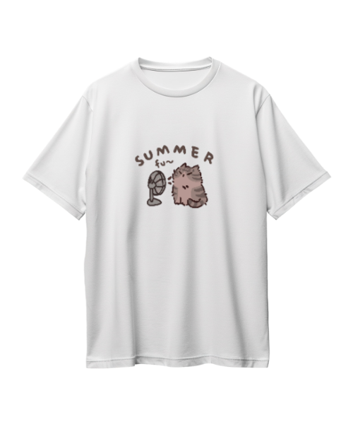 Summer Cat Oversized White Tee (180 GSM)